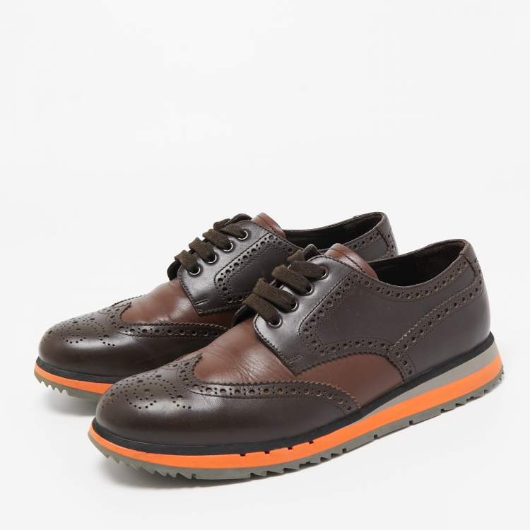 Pre Owned Prada Sport Brown Brogue Leather Derby Sneakers Size 42.5