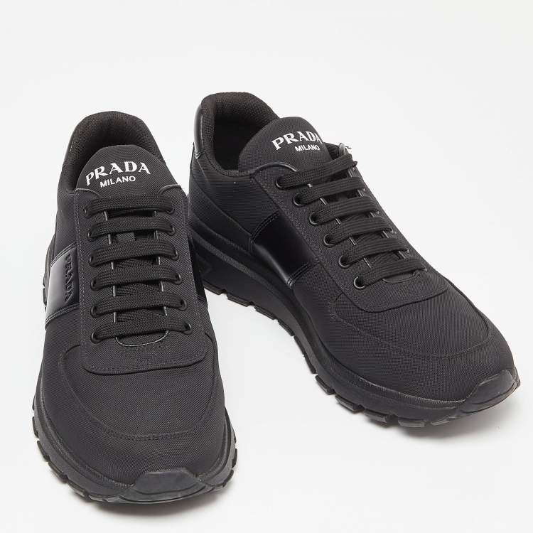 Pre Owned Prada Sport Black Canvas and Leather Low-Top Sneakers Size 43
