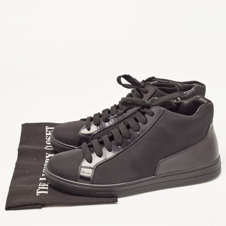 Pre Owned Prada Sport Black Nylon and Leather Mid Top Sneakers Size 43