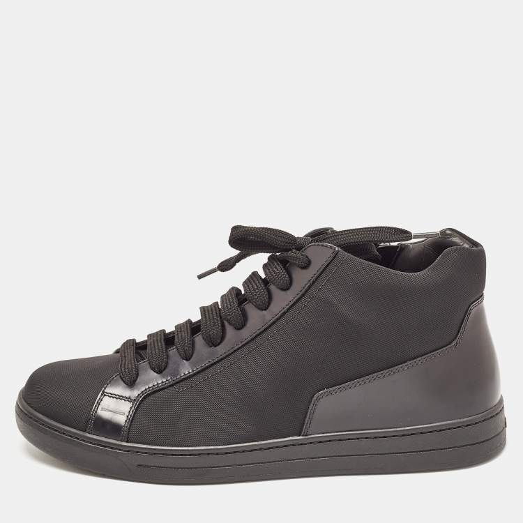 Pre Owned Prada Sport Black Nylon and Leather Mid Top Sneakers Size 43