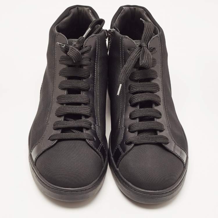Pre Owned Prada Sport Black Nylon and Leather Mid Top Sneakers Size 43