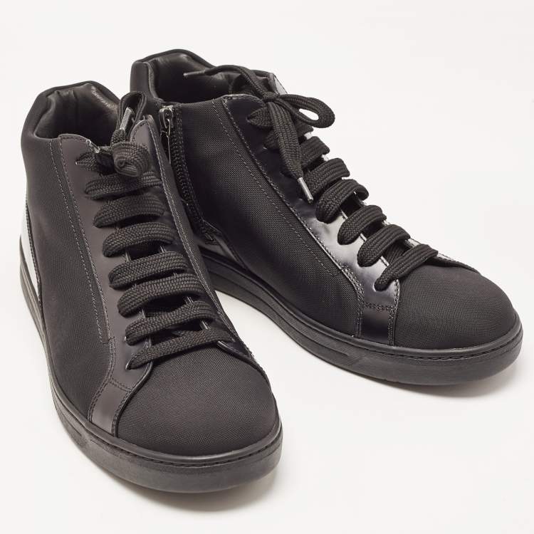 Pre Owned Prada Sport Black Nylon and Leather Mid Top Sneakers Size 43
