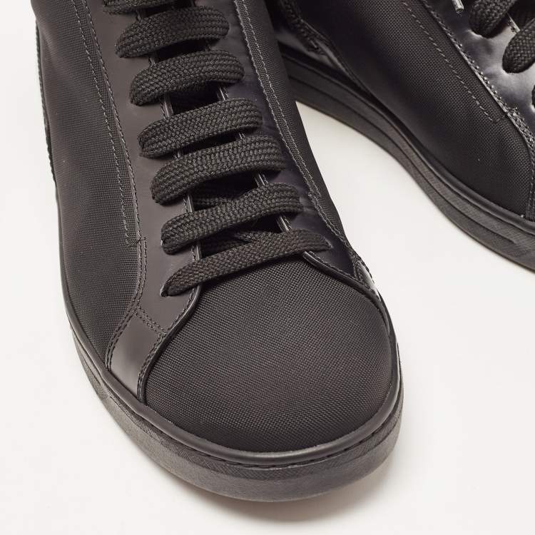 Pre Owned Prada Sport Black Nylon and Leather Mid Top Sneakers Size 43
