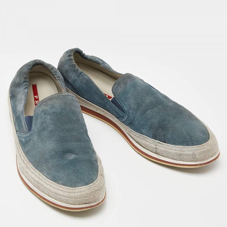 Pre Owned Prada Sport Blue Suede Slip On Sneakers Size 42