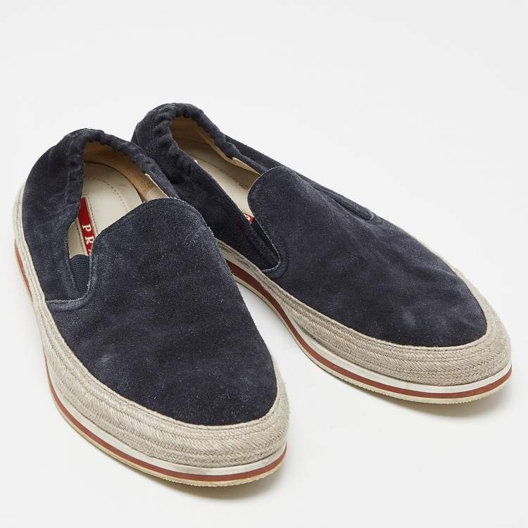 Pre Owned Prada Sport Blue Suede Espadrille Slip On Sneakers Size 40