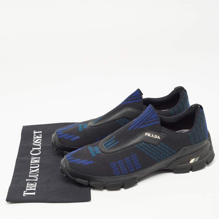 Pre Owned Prada Black/Blue Knit Fabric Low Top Sneakers Size 42.5 