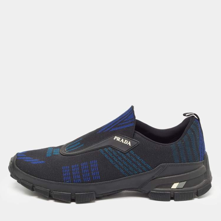 Pre Owned Prada Black/Blue Knit Fabric Low Top Sneakers Size 42.5 