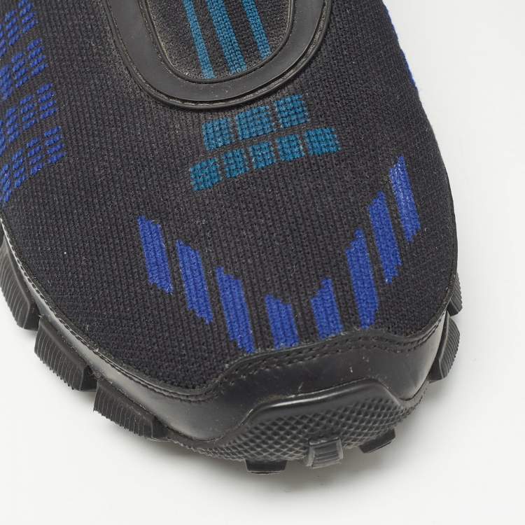 Pre Owned Prada Black/Blue Knit Fabric Low Top Sneakers Size 42.5 