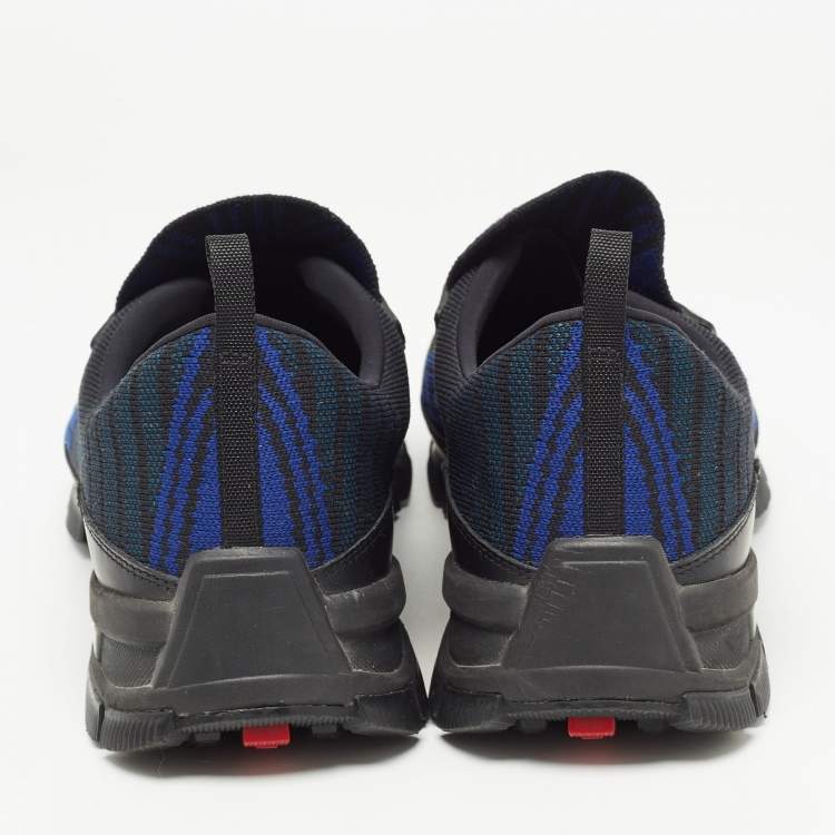 Pre Owned Prada Black/Blue Knit Fabric Low Top Sneakers Size 42.5 