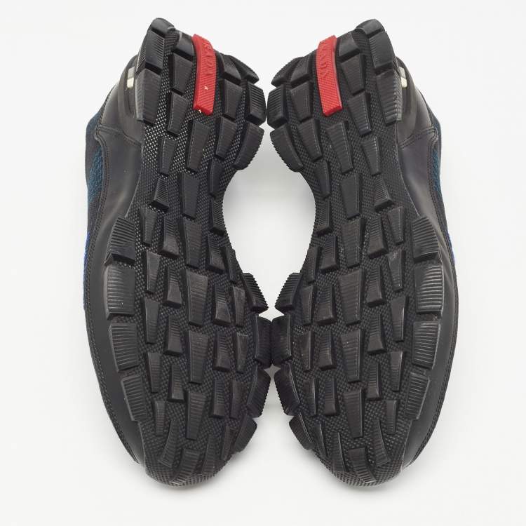 Pre Owned Prada Black/Blue Knit Fabric Low Top Sneakers Size 42.5 