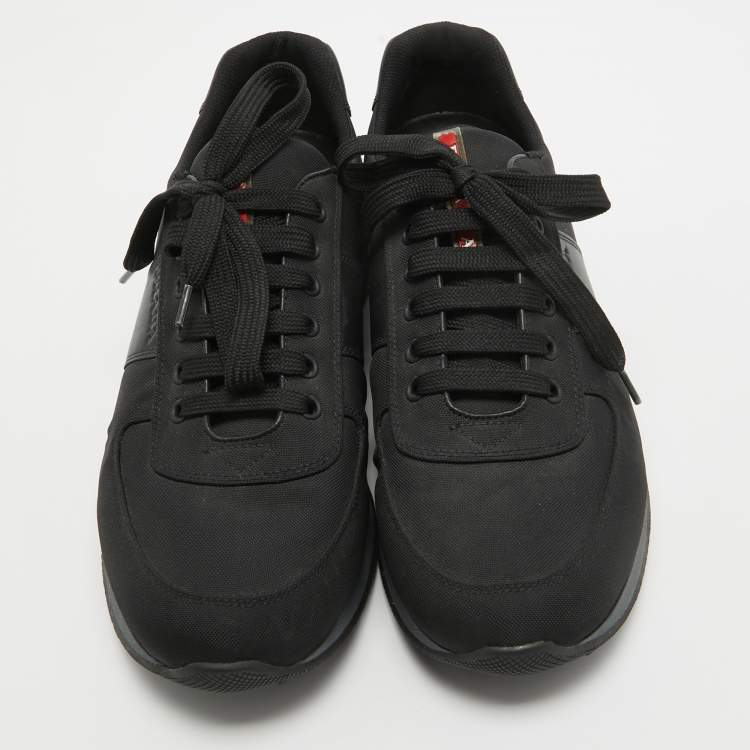 Pre Owned Prada Sport Black Canvas and Leather Low Top Sneakers Size 44