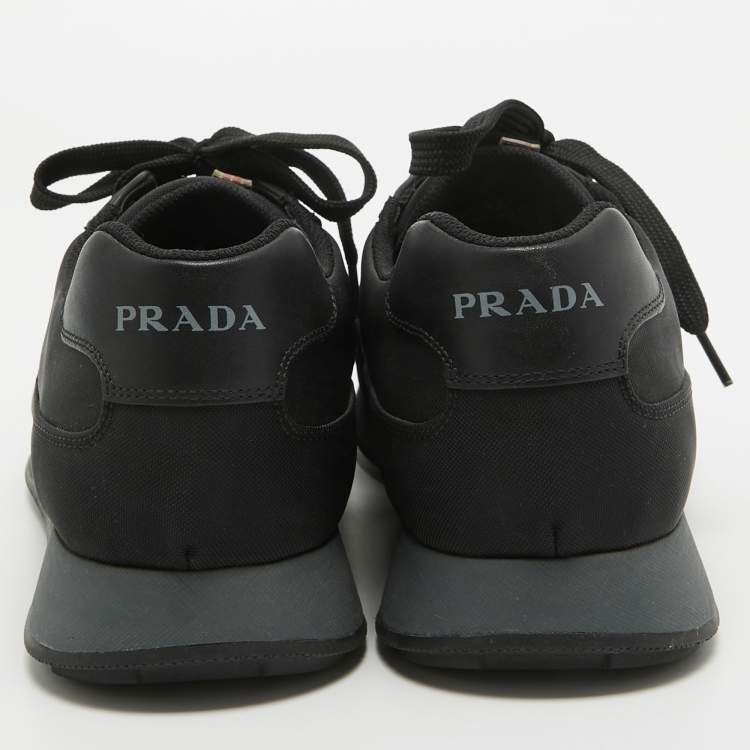 Pre Owned Prada Sport Black Canvas and Leather Low Top Sneakers Size 44