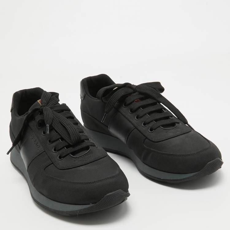 Pre Owned Prada Sport Black Canvas and Leather Low Top Sneakers Size 44