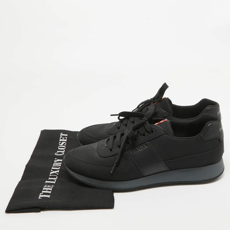 Pre Owned Prada Sport Black Canvas and Leather Low Top Sneakers Size 44