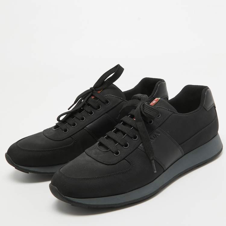 Pre Owned Prada Sport Black Canvas and Leather Low Top Sneakers Size 44