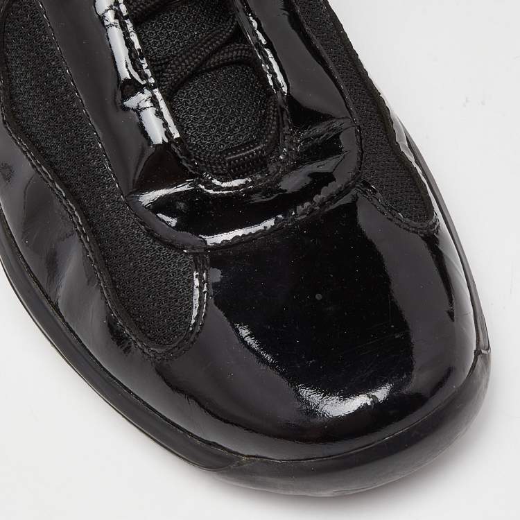 Pre Owned Prada Sport Black Mesh and Patent Leather Lace Up Low Top Sneakers Size 42