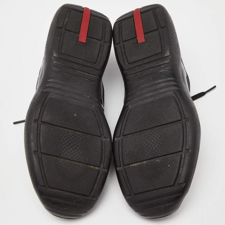 Pre Owned Prada Sport Black Mesh and Patent Leather Lace Up Low Top Sneakers Size 42