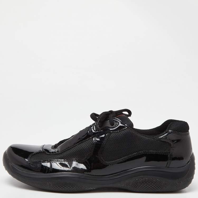 Prada Sport Black Mesh and Patent Leather Lace Up Low Top