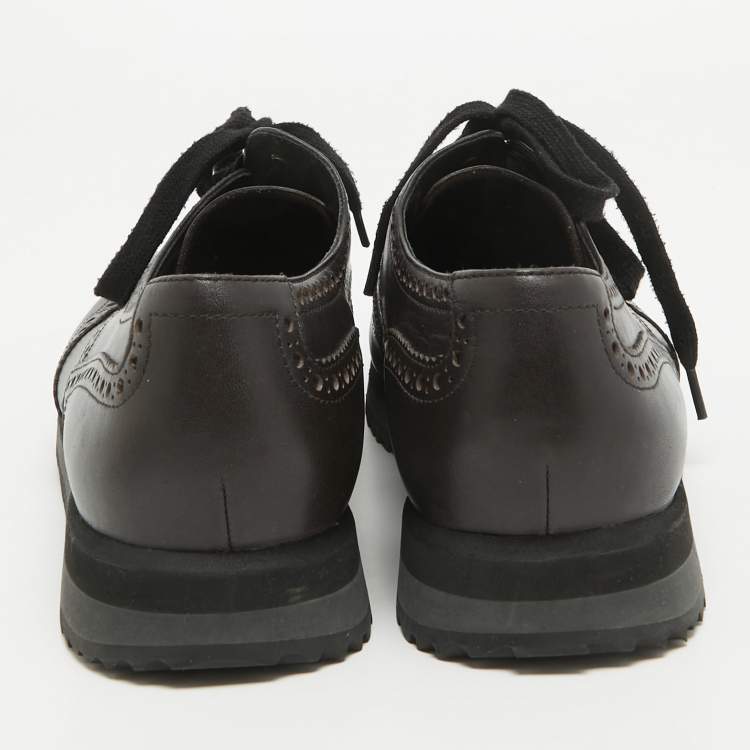 Pre Owned Prada Sport Brown Brogue Leather Derby Sneakers Size 43