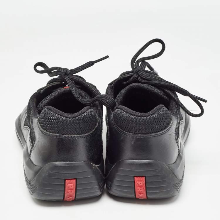 Pre Owned Prada Sport Black Mesh and Leather Low Top Sneakers Size 40