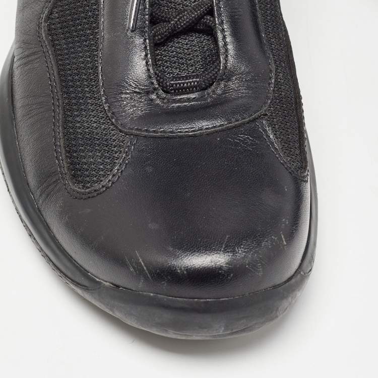 Pre Owned Prada Sport Black Mesh and Leather Low Top Sneakers Size 40