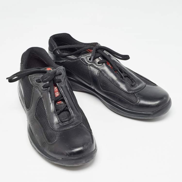 Pre Owned Prada Sport Black Mesh and Leather Low Top Sneakers Size 40