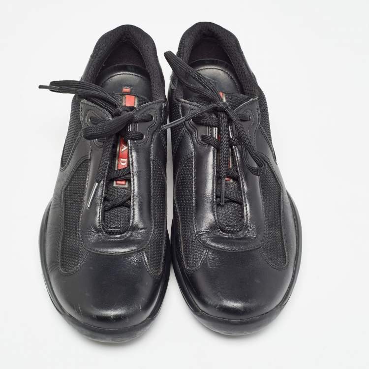 Pre Owned Prada Sport Black Mesh and Leather Low Top Sneakers Size 40