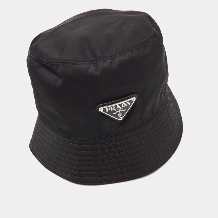 Pre Owned Prada Black Logo Applique Re-Nylon Bucket Hat 