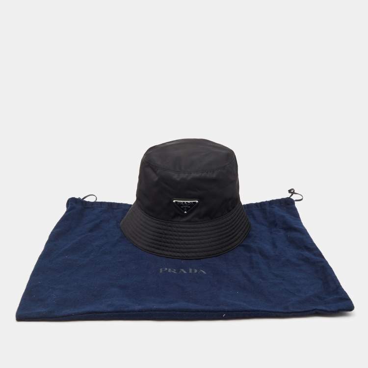 Pre Owned Prada Black Logo Applique Re-Nylon Bucket Hat 