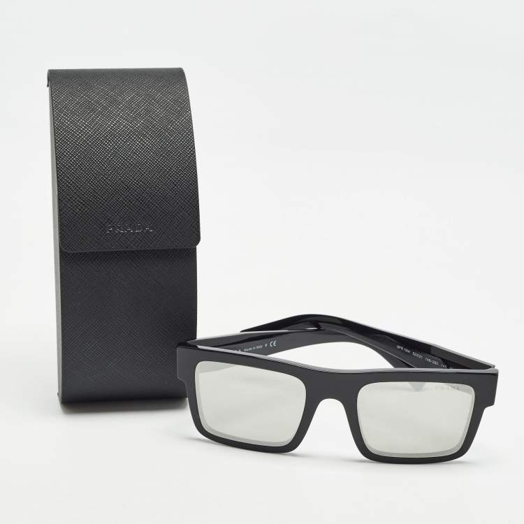 Pre Owned Prada Black/Silver Mirrored SPR 19W Squared Sunglasses