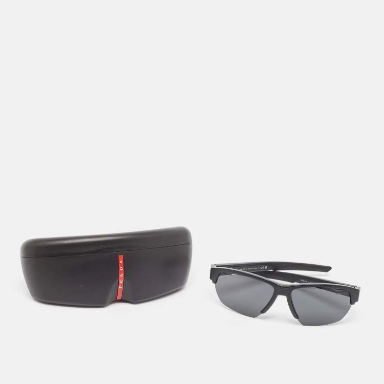 Pre Owned Prada Black SPS03Y Linea Rossa Shield Sunglasses