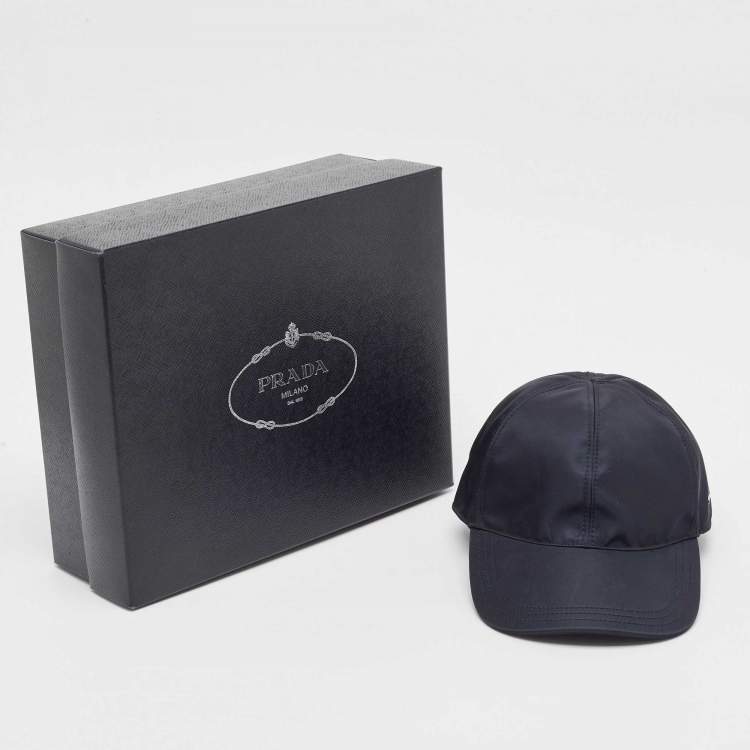 Pre Owned Prada Navy Blue Nylon Logo Detail Cap L