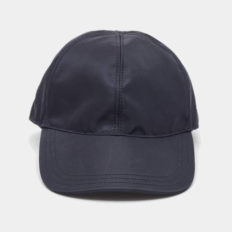 Pre Owned Prada Navy Blue Nylon Logo Detail Cap L
