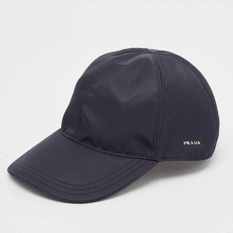 Pre Owned Prada Navy Blue Nylon Logo Detail Cap L