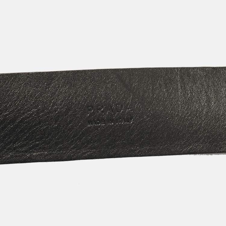 Pre Owned Prada Grey Crocodile Logo Plague Oval Belt  