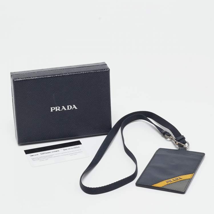 Pre Owned Prada Multicolor Saffiano Stripe Leather Badge Holder