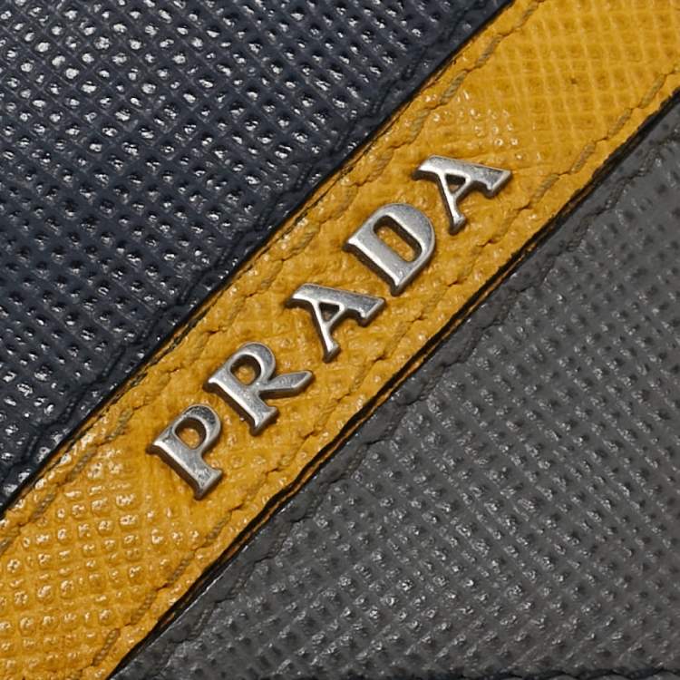 Pre Owned Prada Multicolor Saffiano Stripe Leather Badge Holder