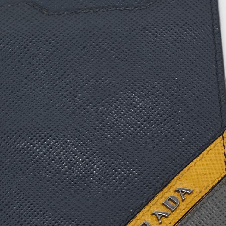 Pre Owned Prada Multicolor Saffiano Stripe Leather Badge Holder