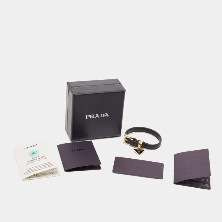 Pre Owned Prada Symbole Leather Gold Tone Bracelet S