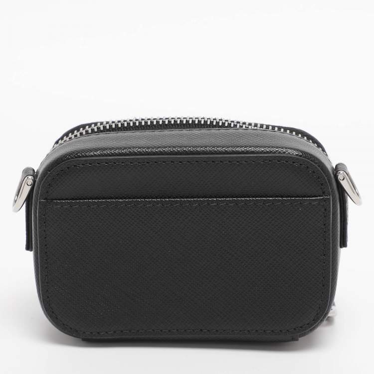 Pre Owned Prada Black Leather Travel Mini Strap Pouch 
