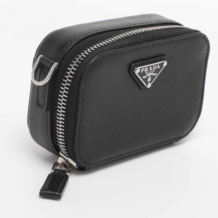 Pre Owned Prada Black Leather Travel Mini Strap Pouch 