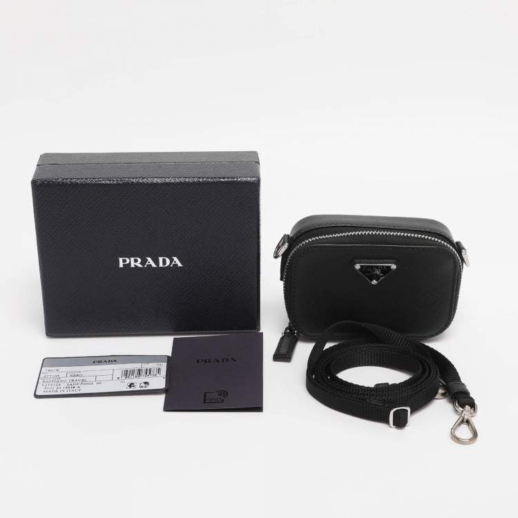 Pre Owned Prada Black Leather Travel Mini Strap Pouch 