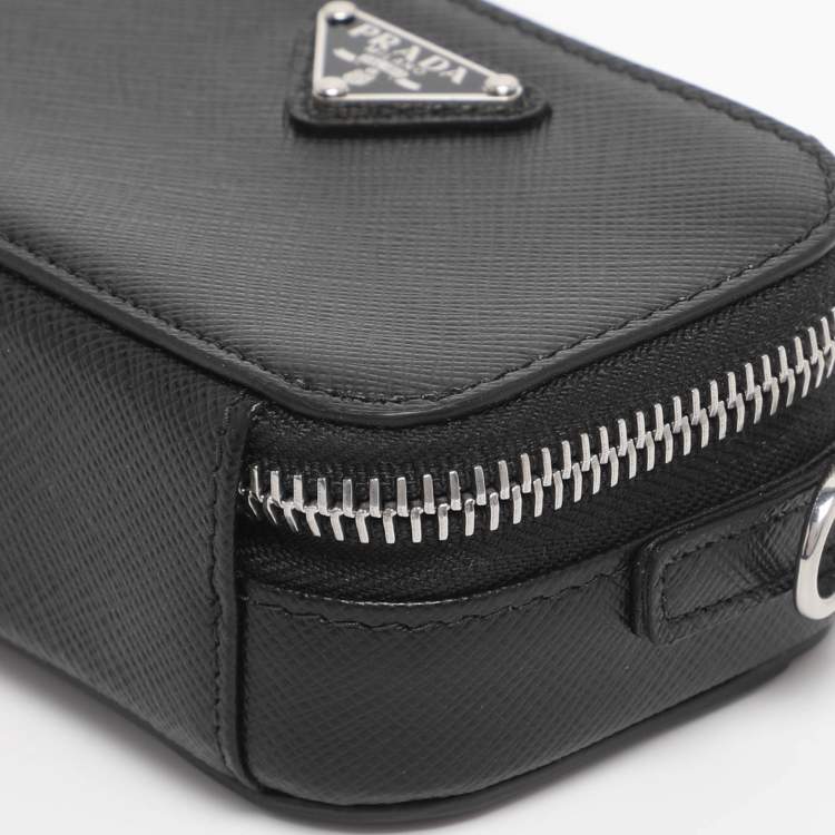 Pre Owned Prada Black Leather Travel Mini Strap Pouch 