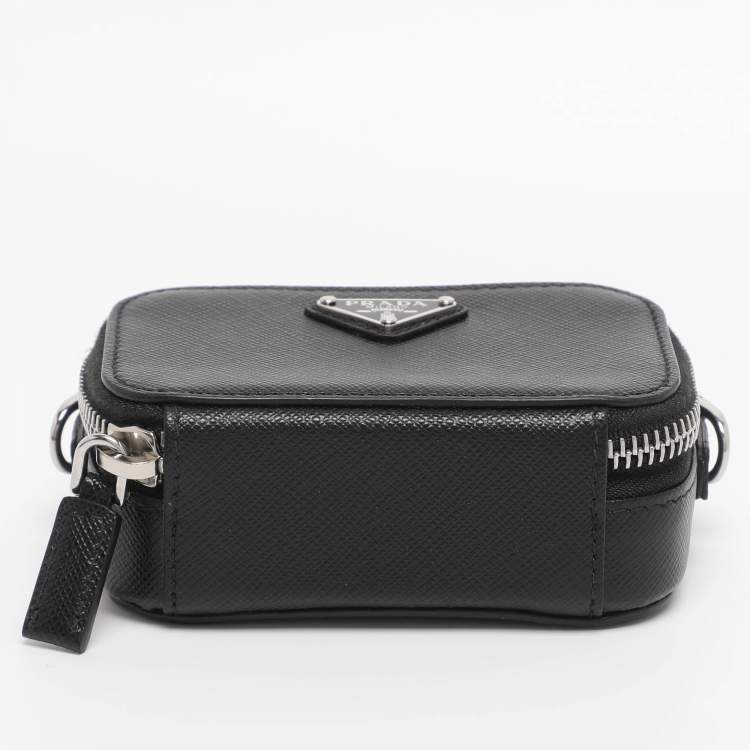 Pre Owned Prada Black Leather Travel Mini Strap Pouch 