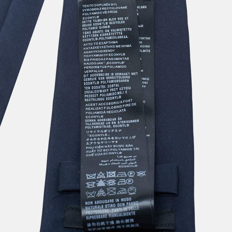 Pre Owned Prada Navy Blue Logo Re-Nylon Gabardine Slim Tie 