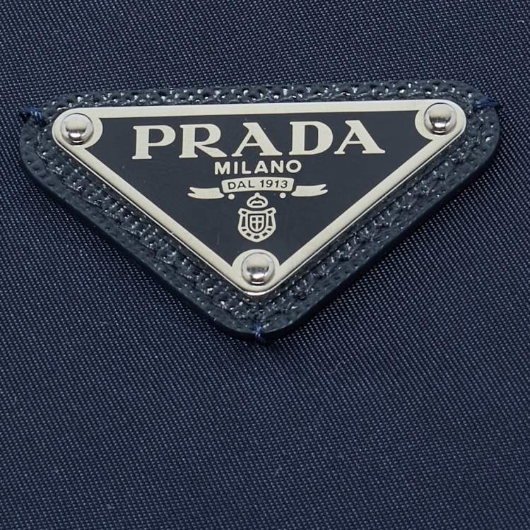 Pre Owned Prada Navy Blue Logo Re-Nylon Gabardine Slim Tie 