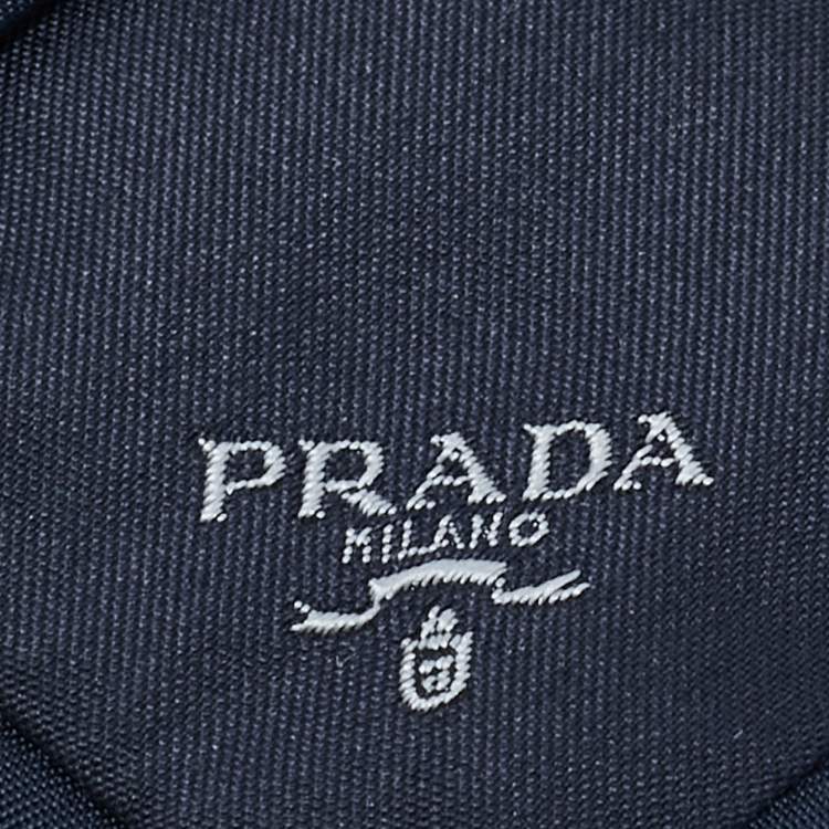Pre Owned Prada Navy Blue Logo Re-Nylon Gabardine Slim Tie 