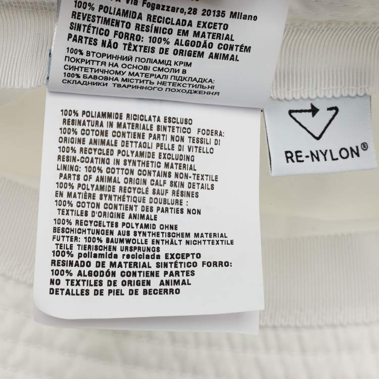 Pre Owned قبعة دلو نايلون معاد تدويره باللون الأبيض من برادا بحجم صغير