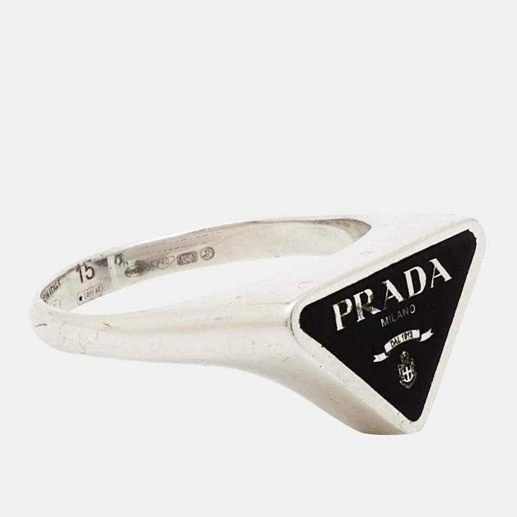 Pre Owned Prada Symbole Enamel Sterling Silver Ring Size 55 