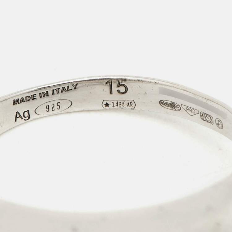 Pre Owned Prada Symbole Enamel Sterling Silver Ring Size 55 